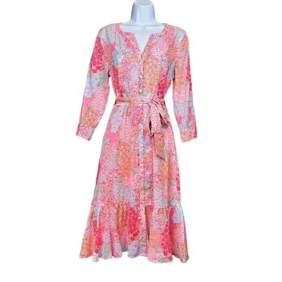 Talbots Dresses & Skirts - Talbots Womens Pink Multicolor Clustered Garden Floral Print Shirtdress Size 4